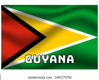 Waving with shadow and name of country National flag of Cooperative Republic of Guyana. original colors and proportion. Simply vector illustration, from countries flag set.