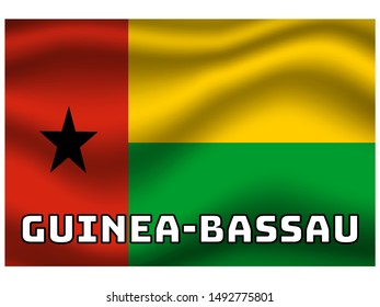 Waving with shadow and name of country National flag of Republic of Guinea-Bissau. original colors and proportion. Simply vector illustration eps10, from countries flag set.