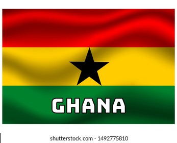 Waving with shadow and name of country National flag of Republic of Ghana. original colors and proportion. Simply vector illustration eps10, from countries flag set.