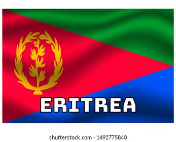 Waving with shadow and name of country National flag of State of Eritrea. original colors and proportion. Simply vector illustration eps10, from countries flag set.