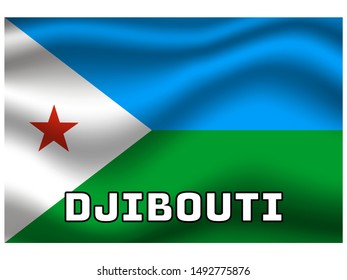 Waving with shadow and name of country National flag of Republic of Djibouti. original colors and proportion. Simply vector illustration eps10, from countries flag set.