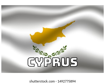 Waving with shadow and name of country National flag of Republic of Cyprus. original colors and proportion. Simply vector illustration, from countries flag set.