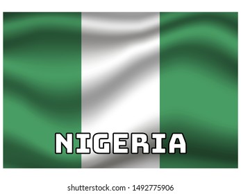 Waving with shadow and name of country National flag of Federal Republic of Nigeria. original colors and proportion. Simply vector illustration eps10, from countries flag set.
