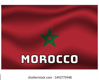 Waving with shadow and name of country National flag of Kingdom of Morocco. original colors and proportion. Simply vector illustration eps10, from countries flag set.