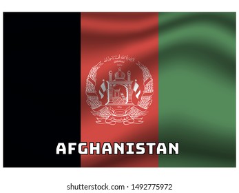 Waving with shadow and name of country National flag of Islamic Republic of Afghanistan. original colors and proportion. Simply vector illustration, from countries flag set.