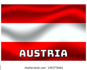 Waving with shadow and name of country National flag of Republic of Austria. original colors and proportion. Simply vector illustration, from countries flag set.