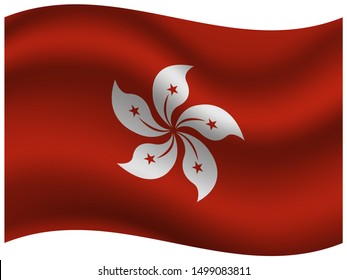 Waving with shadow National flag of Hong Kong. Original colors and proportion. Simply vector illustration,For web, icon, travel, from countries set