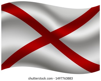Waving with shadow National flag of State Alabama from United States of America. Graphic vector illustration, with original color and proportion. For web, icon, travel, from countries set.