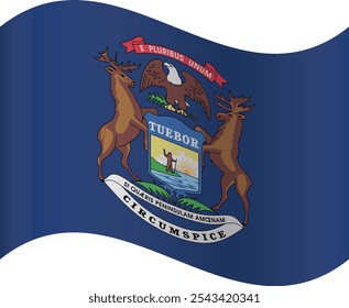 Waving shaped printable vector flag of the United States of America federal state of MICHIGAN