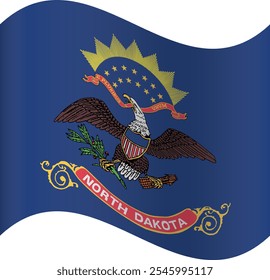 Waving shaped printable vector flag of the United States of America federal state of NORTH DAKOTA