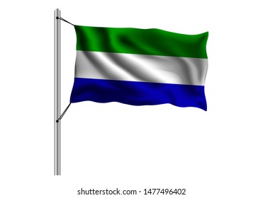 Waving Sierra leone flag on flagpole on isolated background, flag of Sierra leone, vector illustration