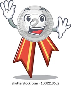 Waving silver medal isolated with the character