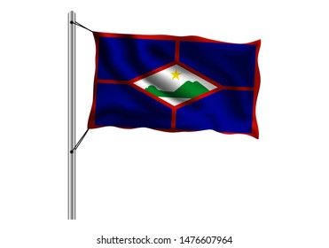Waving Sint Eustatius flag on flagpole on isolated background, flag of Sint Eustatius, vector illustration