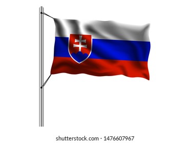 Waving Slovakia flag on flagpole on isolated background, flag of Slovakia, vector illustration