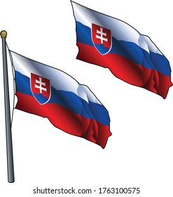 Waving Slovakia Flag on Flagpole