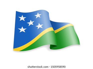 Waving Solomon Islands Flag on white. Flag in the Wind. Vector illustration.