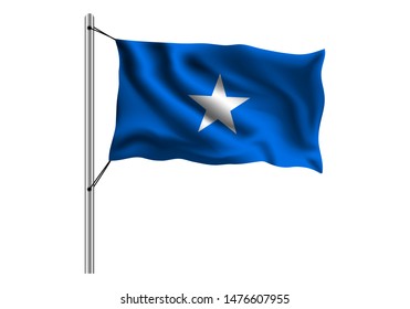 Waving Somalia flag on flagpole on isolated background, flag of Somalia, vector illustration