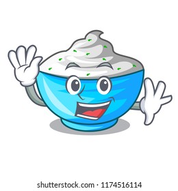 Waving sour cream in a wooden bowl cartoon