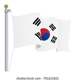 Waving South Corea Flag Isolated On A White Background. Vector Illustration. Official Colors And Proportion. Independence Day