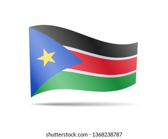 Waving South Sudan flag in the wind. Flag on white background vector illustration