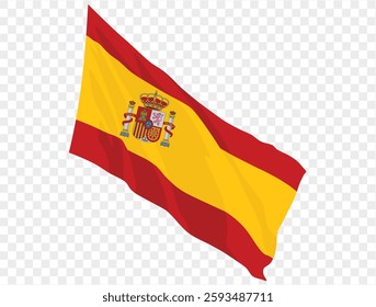 Waving Spain flag isolated on transparent PNG background. Perfect for designs, presentations, or digital projects, showcasing the iconic red and yellow flag symbolizing Spain's heritage and unity