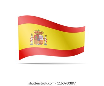 Waving Spain Flag on white. Flag in the Wind. Vector illustration.