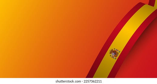 Waving Spain Flag on yellow and red gradient banner. Realistic Kingdom of Spain flag on colored background. Vector Illustration. EPS 10
