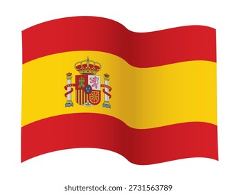 Waving Spain Flag in Single Wave Configuration, vector illustration isolated on white background, eps
