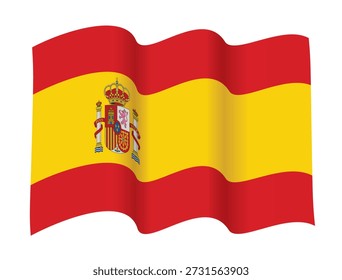Waving Spain Flag in Two Waves Configuration, vector illustration isolated on white background, eps