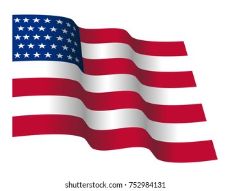 Waving Stars And Straps American Flag. Vector Illustration Of Flapping Flag Of United States Of America.