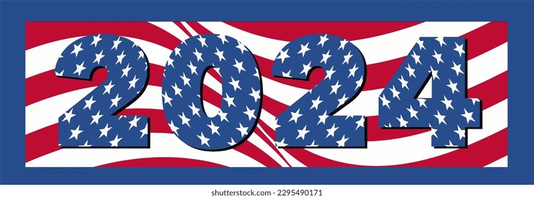 A waving stars and stripes banner denotes the 2024 presidential and congressional elections. This is a vector illustration isolated on a white background. Text area and copy space.