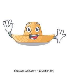 Waving straw hat in the shape mascot