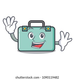 Waving suitcase character cartoon style