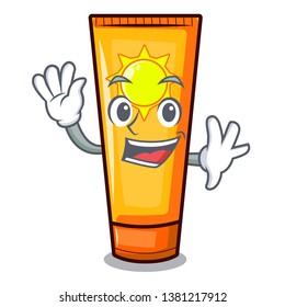 Waving sun cream isolated in the character