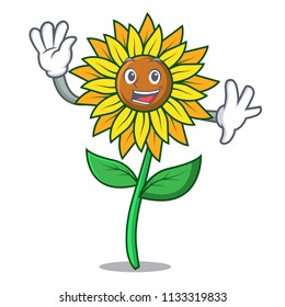 Waving sunflower character cartoon style