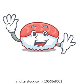 Waving sushi salmon character cartoon