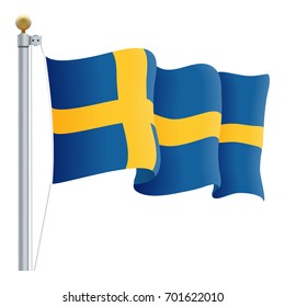 Waving Sweden Flag Isolated On A White Background. Vector Illustration. Official Colors And Proportion. Independence Day