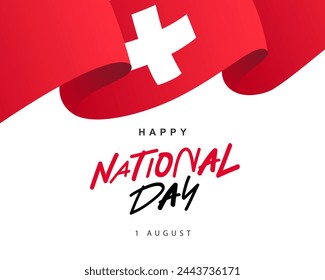 The waving Swiss flag. Happy National Day, August 1st. Confederation Day in Switzerland. Vector illustration on a white background.