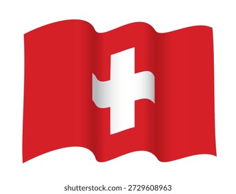 Bandeira Suíça acenando em configuração de duas ondas, ilustração vetorial isolado no fundo branco, eps