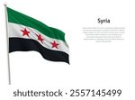 Waving Syrian flag featuring green, white, and black stripes with red stars