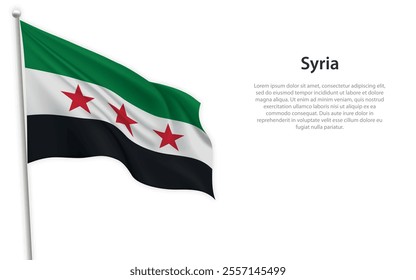 Waving Syrian flag featuring green, white, and black stripes with red stars