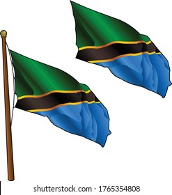 Waving Tanzania Flag on Flagpole