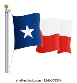 Waving Texas Flag Isolated On A White Background. Vector Illustration. Official Colors And Proportion. Independence Day