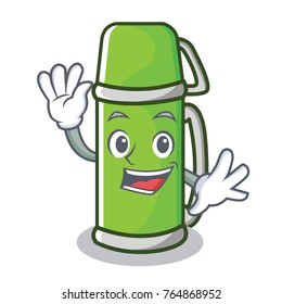 Waving thermos character cartoon style