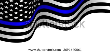 Waving Thin Blue Line Flag. An American symbol of support for law enforcement, police officers, and remembrance of fallen heroes. Vector illustration