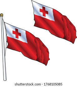 Waving Tonga Flag on Flagpole