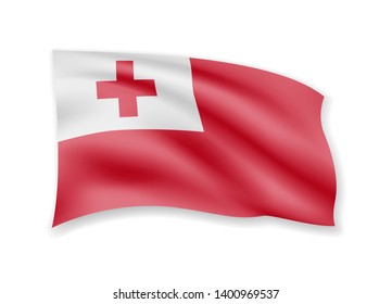 Waving Tonga flag on white. Flag in the wind vector illustration.