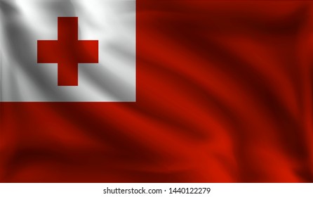 Waving Tonga flag,  the flag of Tonga, vector illustration