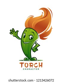 Waving torch character mascot with flaming head