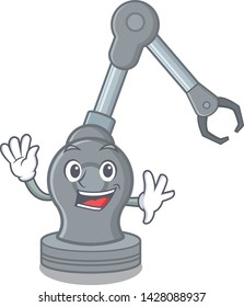Waving toy robotic arm machine on cartoon shape